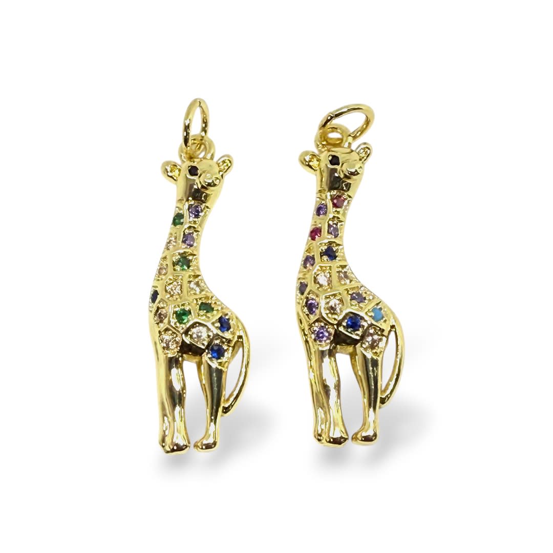 Dije colgante jirafa zircón multicolor baño oro 8x30 mm / unidad1