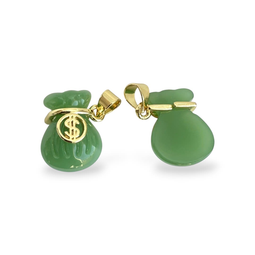 Dije colgante bolsa saquito de dinero fortuna verde baño de oro / unidad2