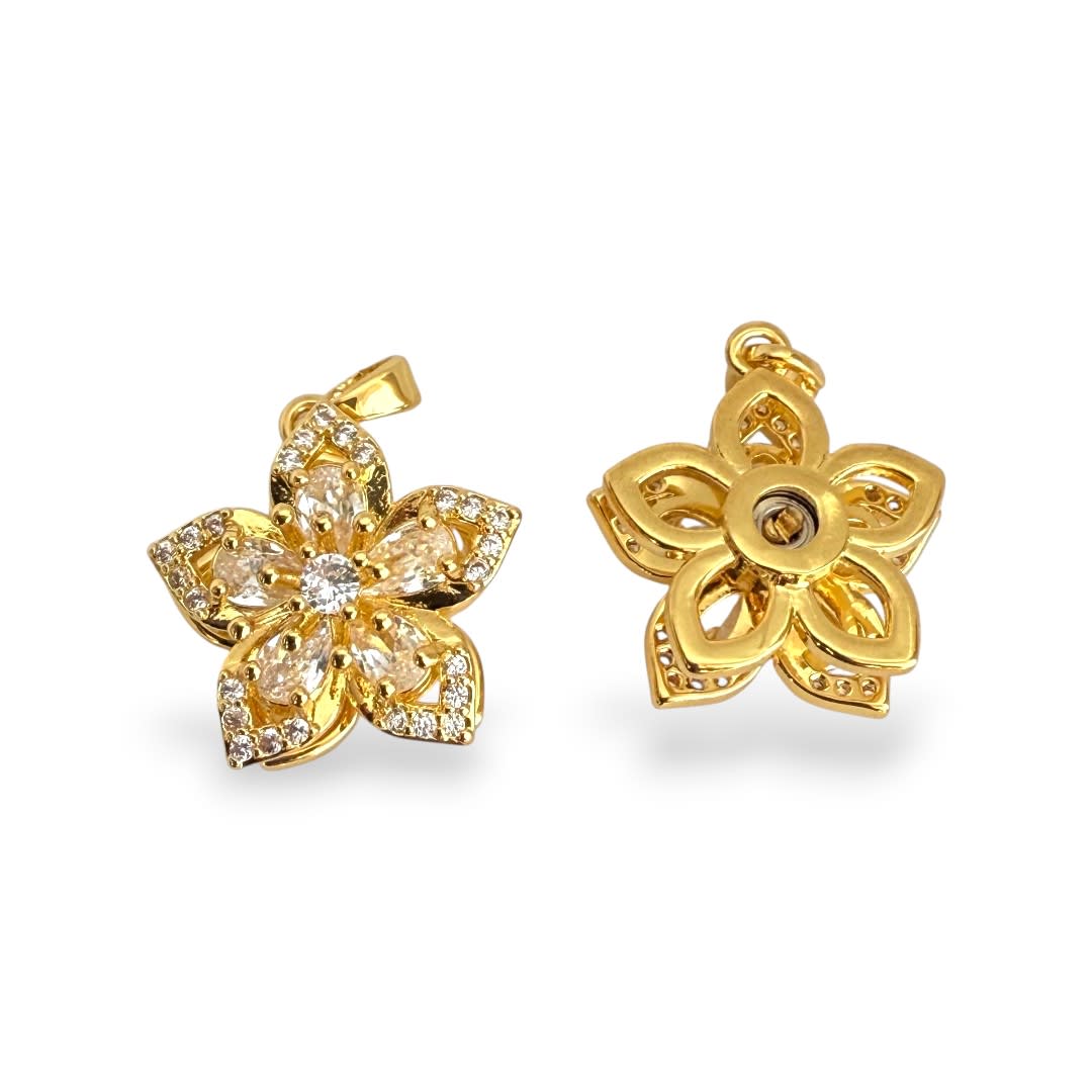 Dije colgante flor giratoria antiestrés 15 mm baño de oro / unidad2