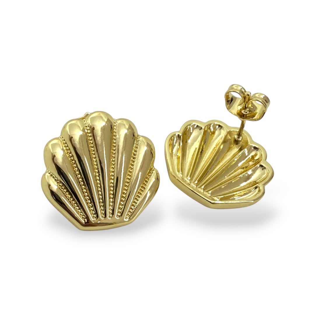 Aros topo topito ostra concha de mar verano baño de oro / par3