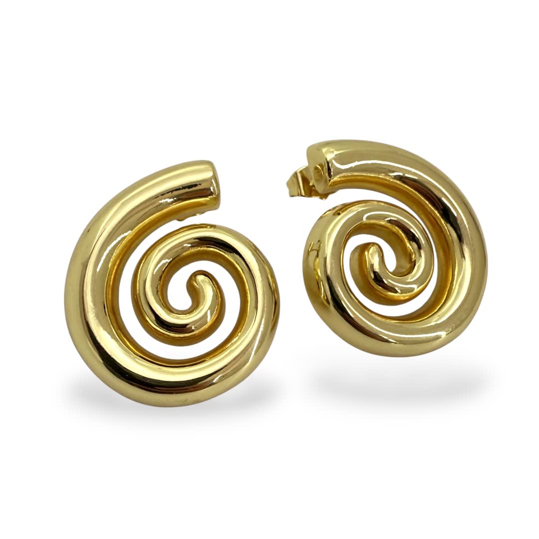 Aros topo topito caracol espiral mar verano baño de oro / par1