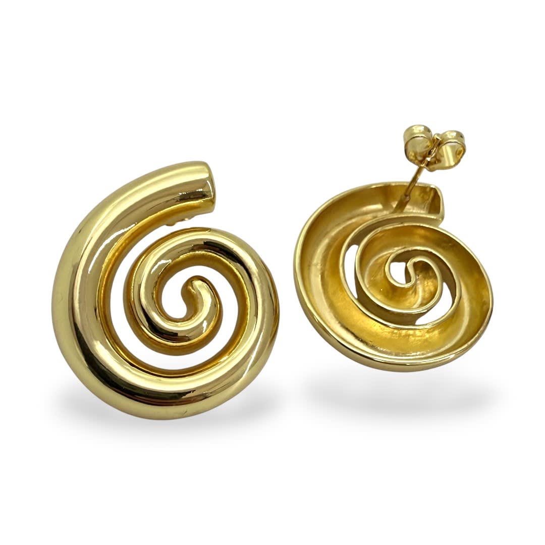 Aros topo topito caracol espiral mar verano baño de oro / par3