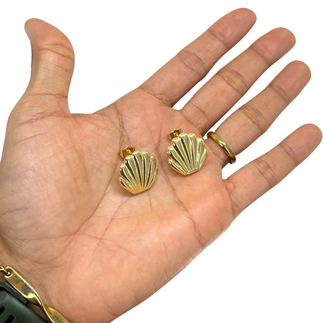 Aros topo topito ostra concha de mar verano baño de oro / par2