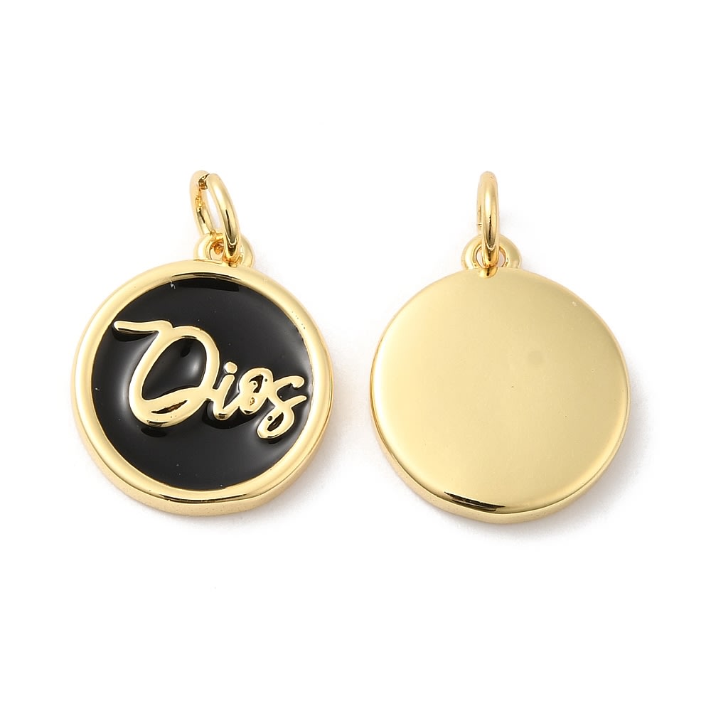 Dije colgante esmaltado medalla Dios negra baño de oro / unidad2