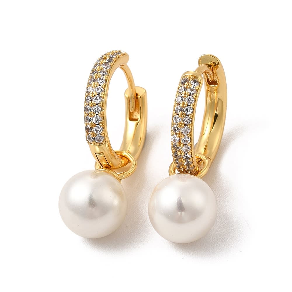 Aros argollas aretes huggies perla colgante zircón 13 mm / par1