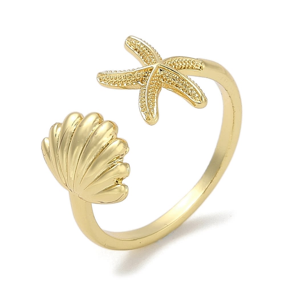 Anillo ajustable concha y estrella mar baño de oro / unidad1