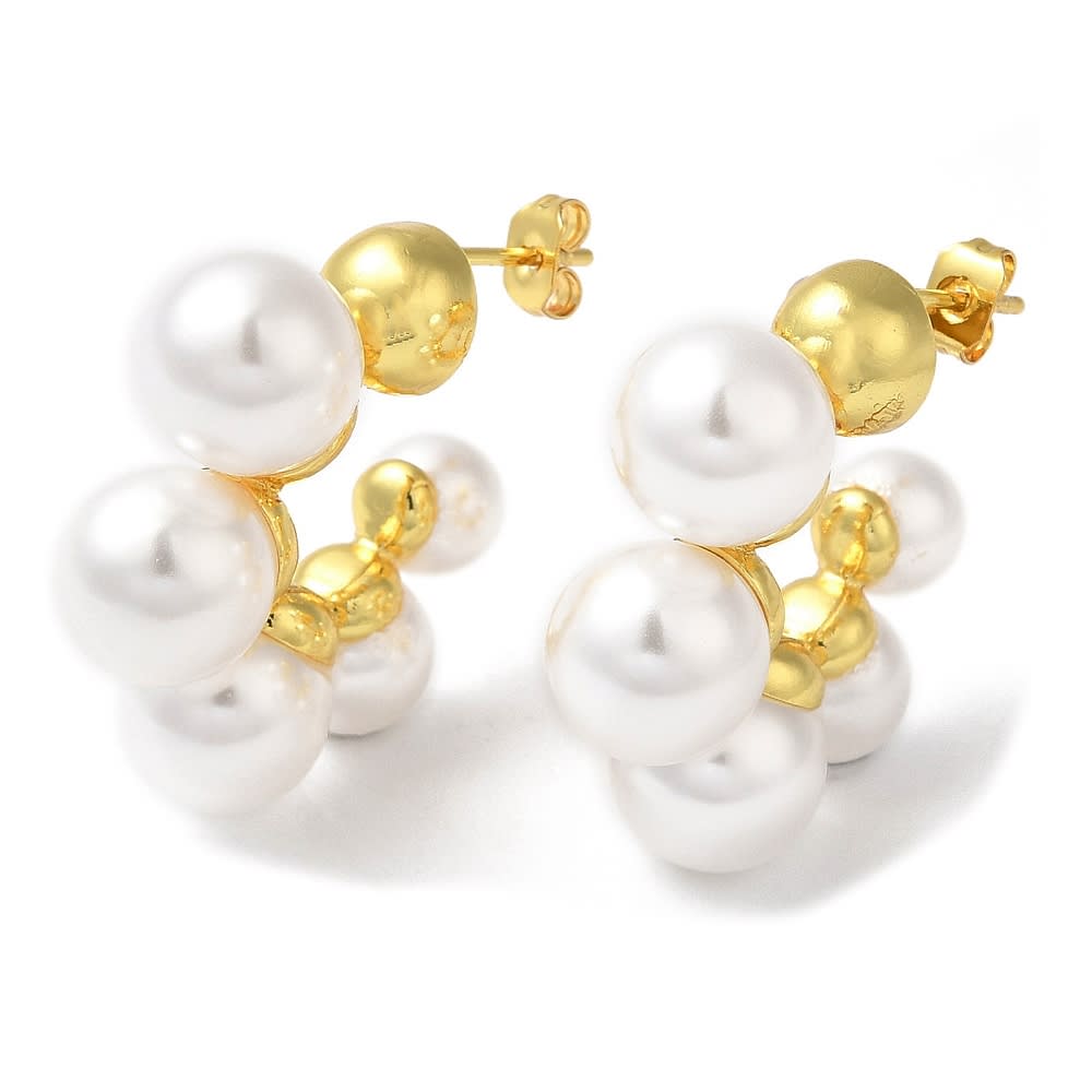 Aros aretes topo tipo c con perlas 28.5 mm baño de oro / par2