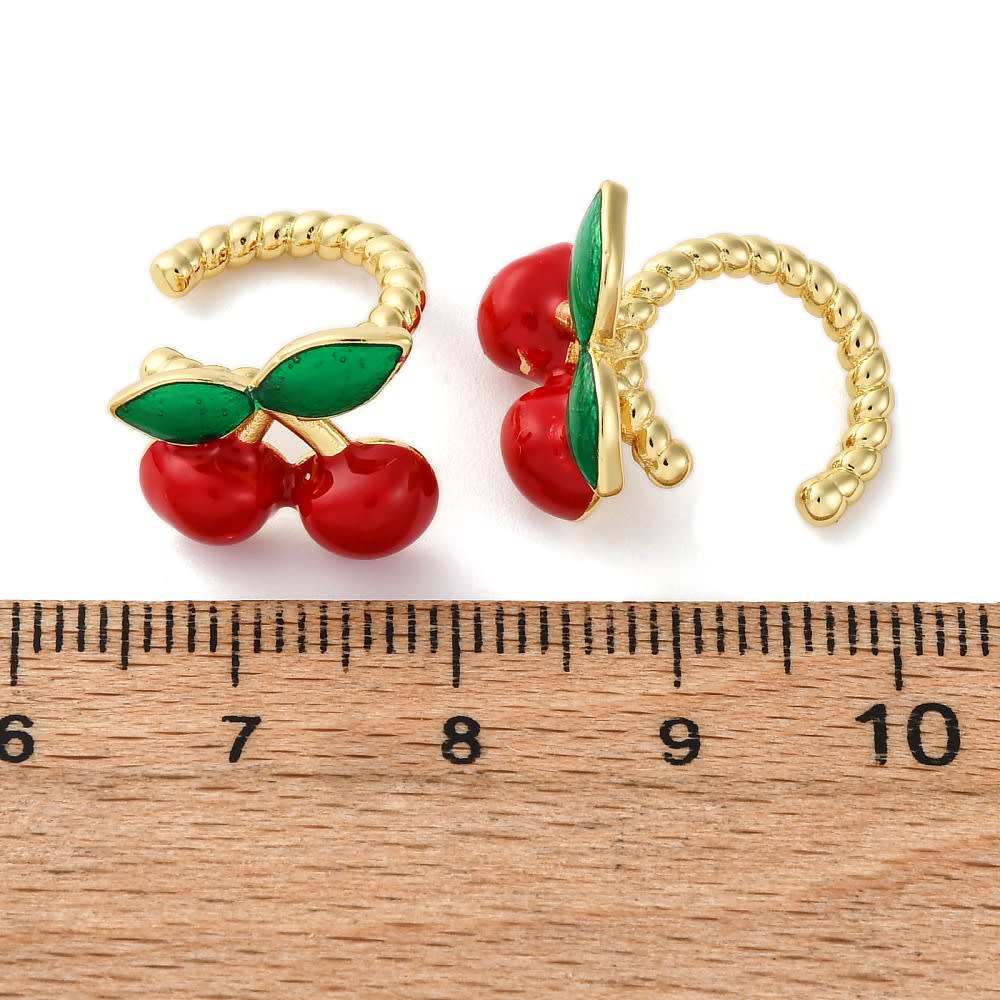 Ear cuff aros solitarios guinda cereza esmaltada baño oro / unidad2