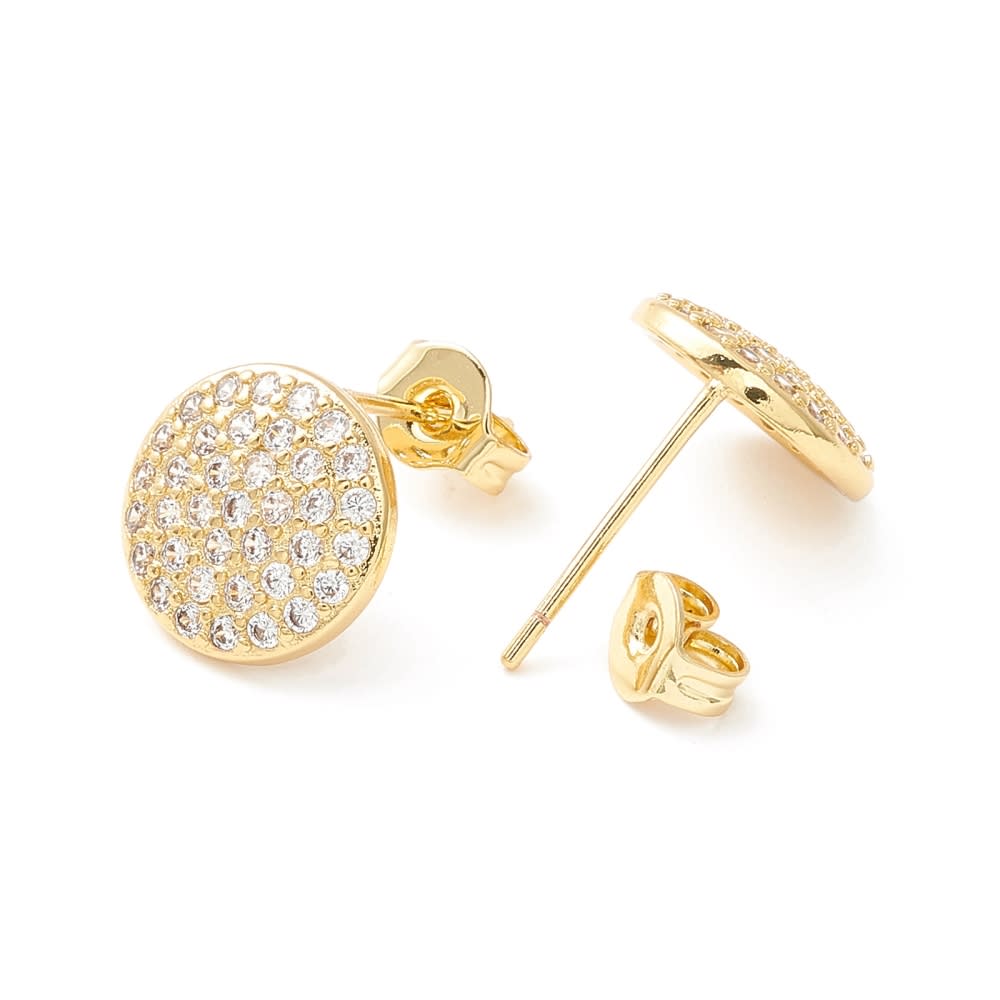 Aros topo topito plano redondo zircones 10 mm baño oro / par2