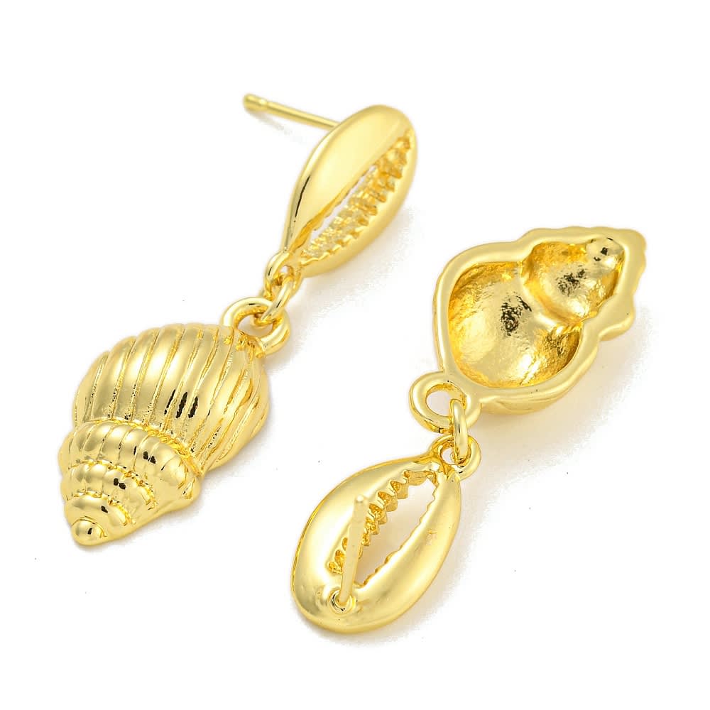 Aros topo topito concha de cauri mar caracol baño de oro / par2