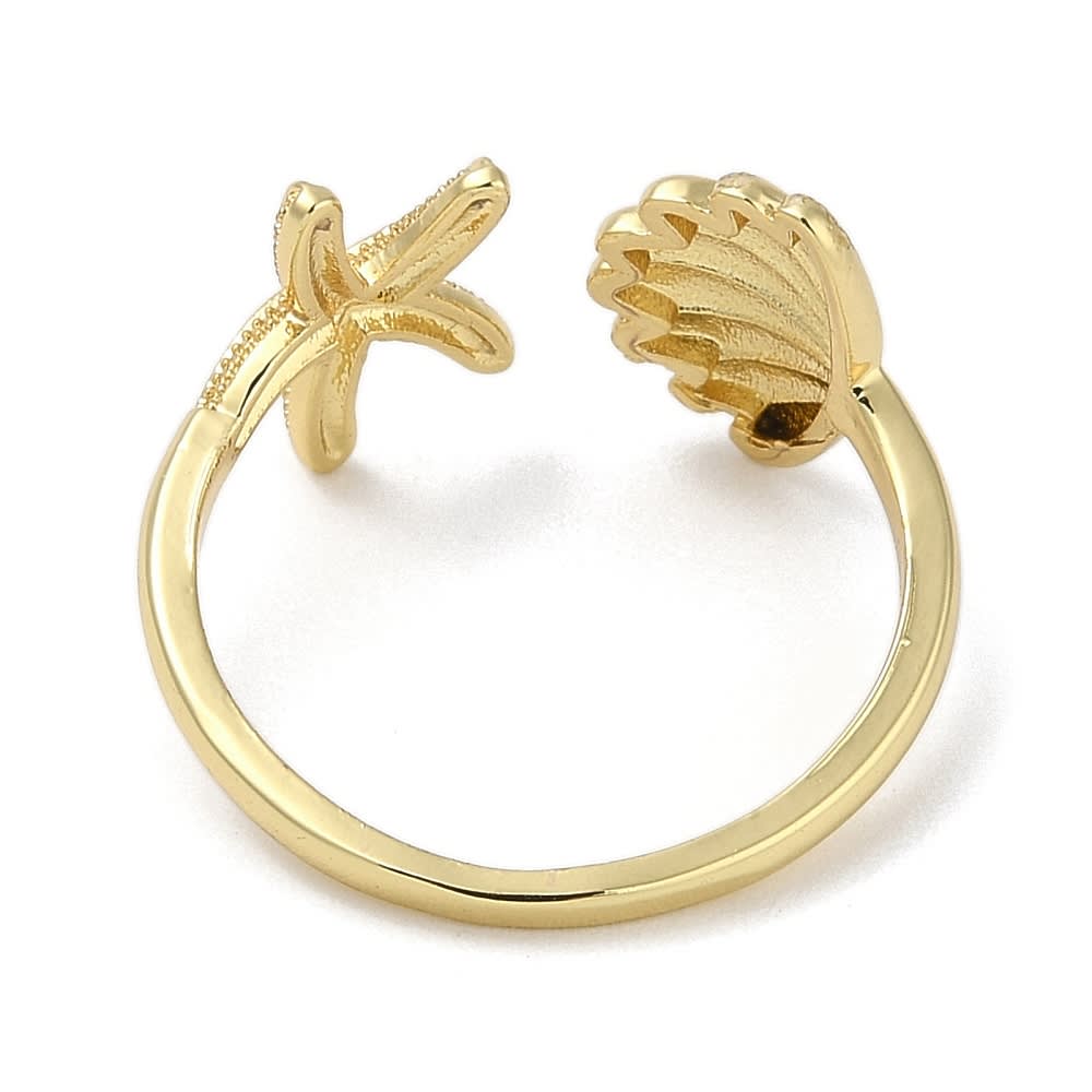 Anillo ajustable concha y estrella mar baño de oro / unidad3