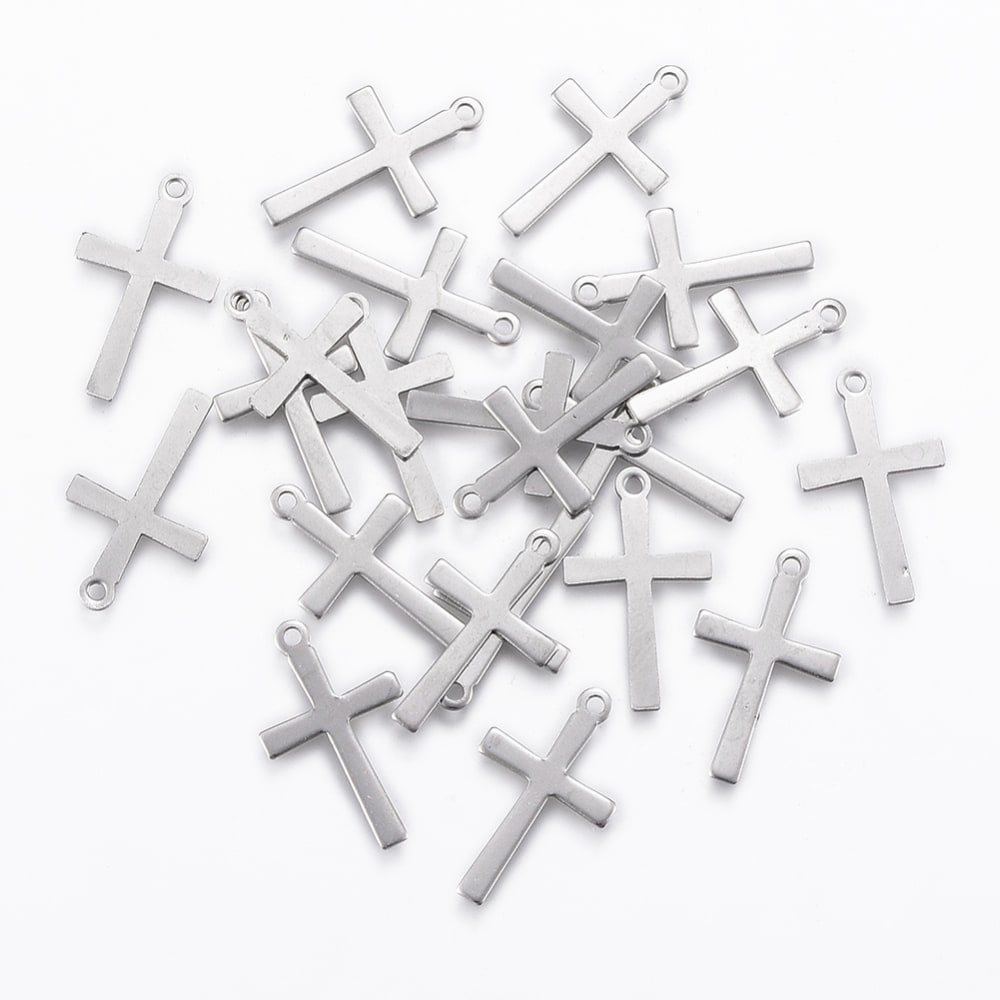 Dije colgante cruz 20.5 mm acero plateado / unidad2