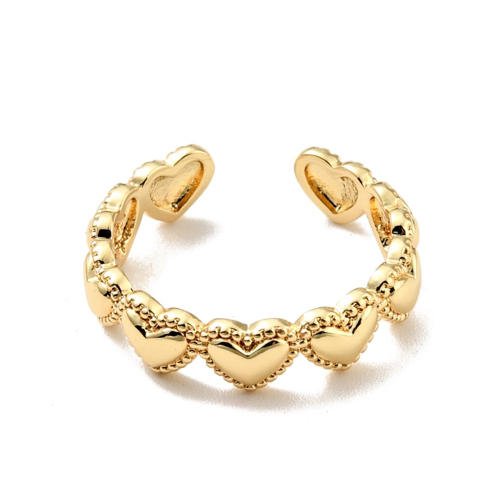 Anillo ajustable cinta de corazones con borde baño de oro / unidad2
