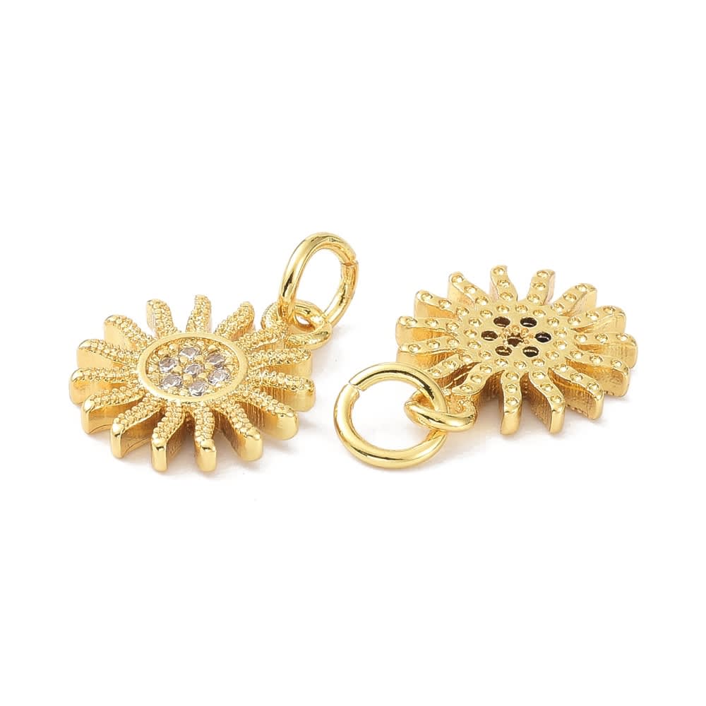 Dije colgante Sol sun 13x11 mm baño de oro zircón / unidad4