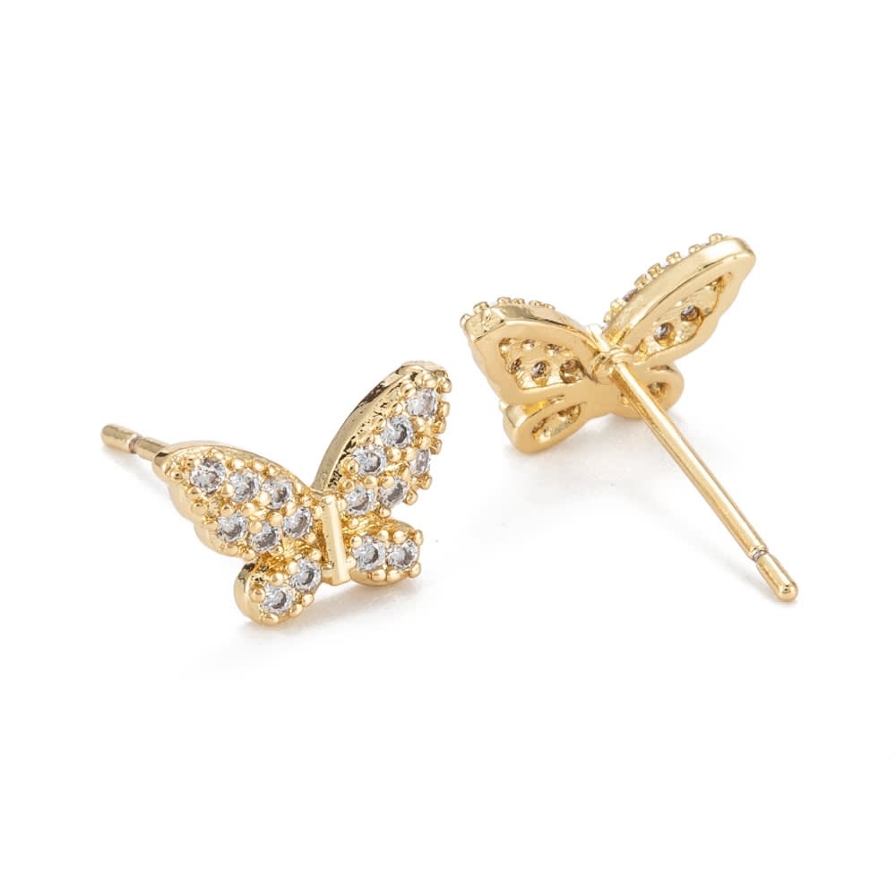 Aros topo topito mariposa con zircón baño de oro / par2