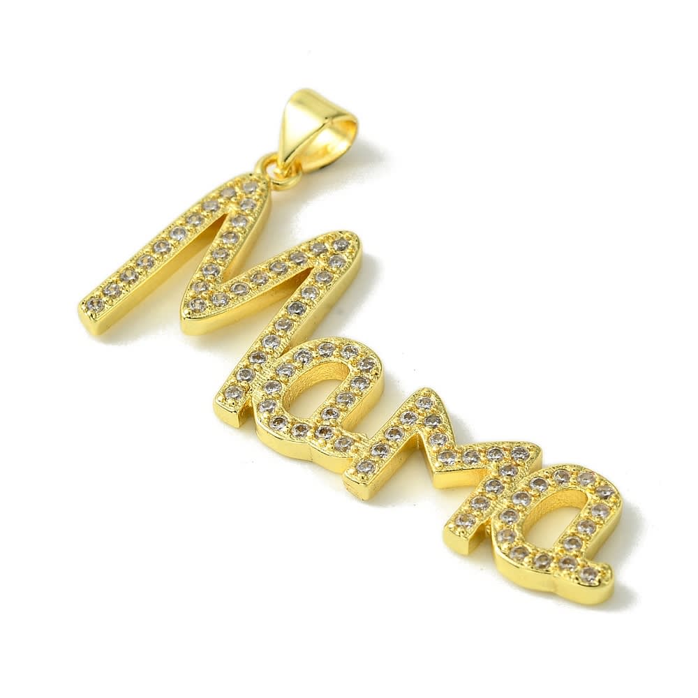 Dije colgante palabra mamá mom  39.5 mm zircón baño oro / unidad2