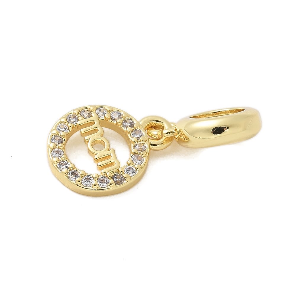 Colgante europeo charm mom mamá 21 mm baño oro zircón / unidad2