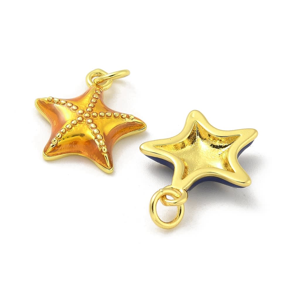 Dije colgante esmaltado estrella de mar 16.5 mm baño oro / unidad2