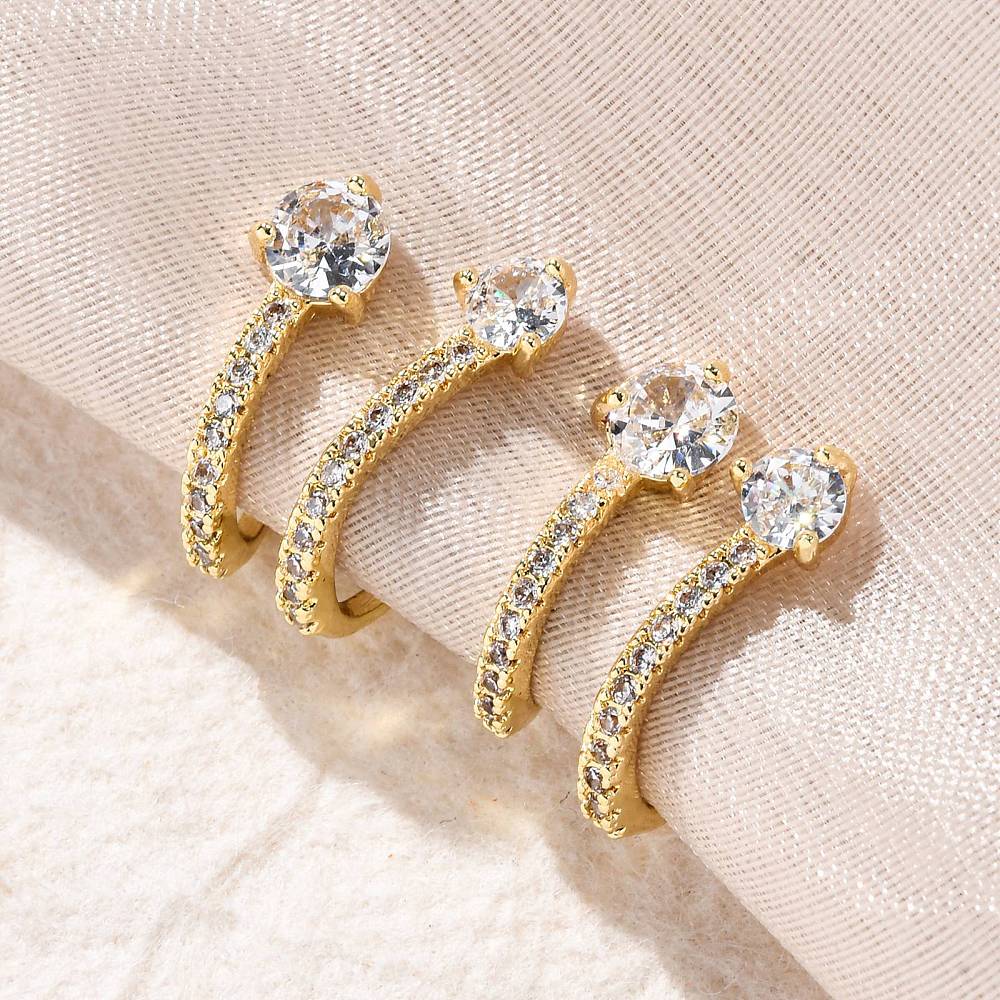 Ear cuff aros solitarios doble zircón 17.5 mm baño oro / unidad1