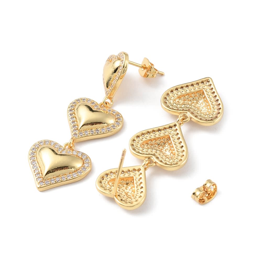 Aros topo topito maxi corazón triple 44 mm baño de oro / par2