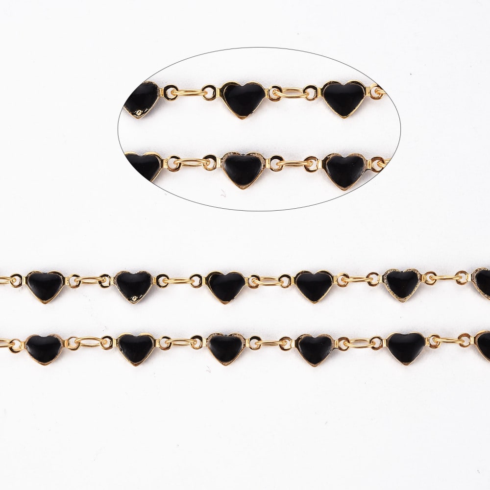 Cadena figura corazón esmaltado baño de oro / metro3