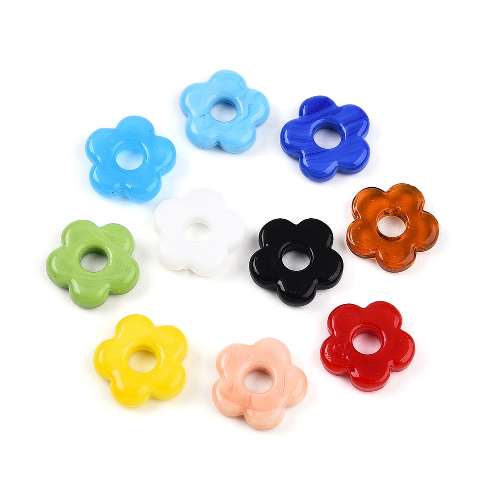 Dije pasador flor murano con orificio grande de 5 mm / unidad1