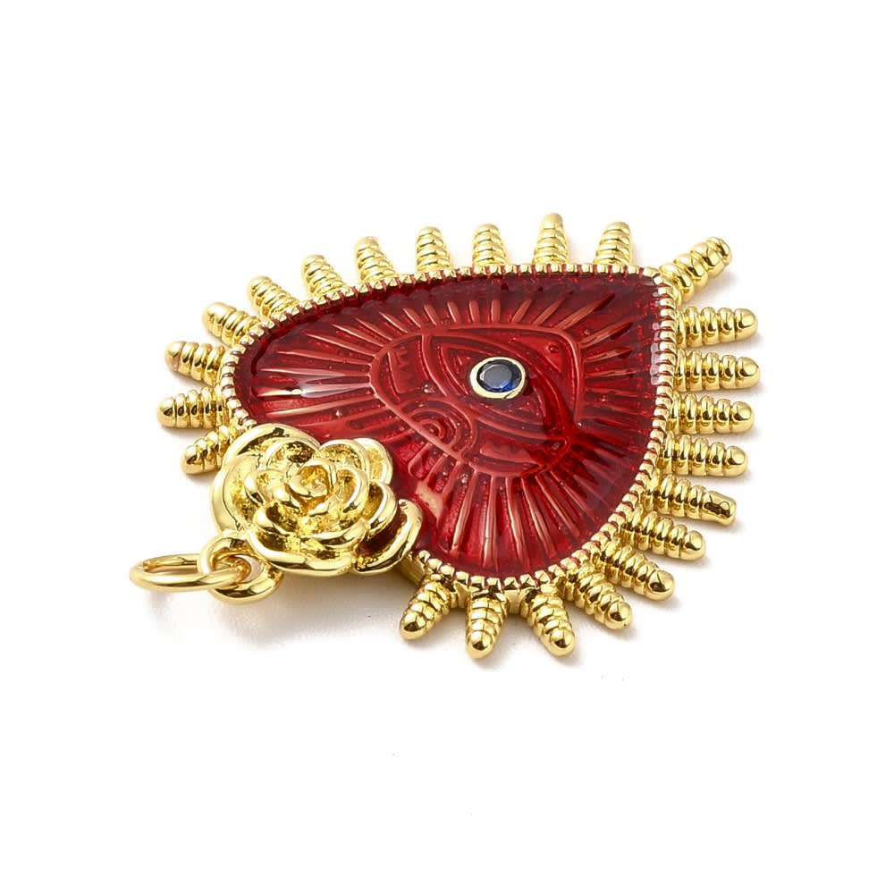 Dije colgante esmaltado corazón burdeo ojo turco 30 mm baño oro / unidad2