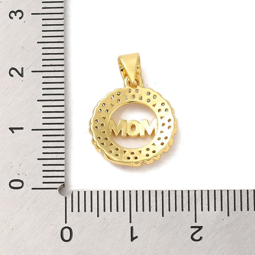 Dije colgante círculo mom mamá corazón 15.5 mm baño oro zircón / unidad3