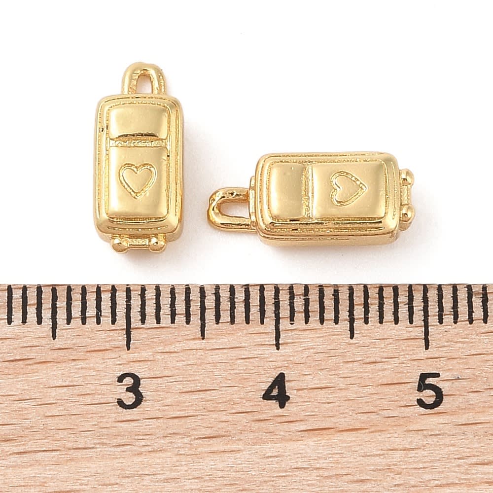 Dije colgante maleta viaje corazón 14 mm baño de oro / unidad3