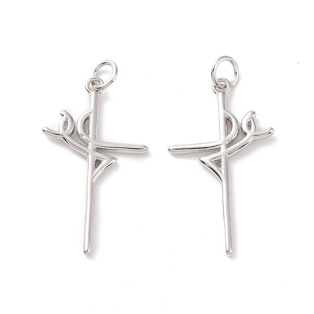 Dije colgante cruz fe 27 mm baño de oro / unidad2