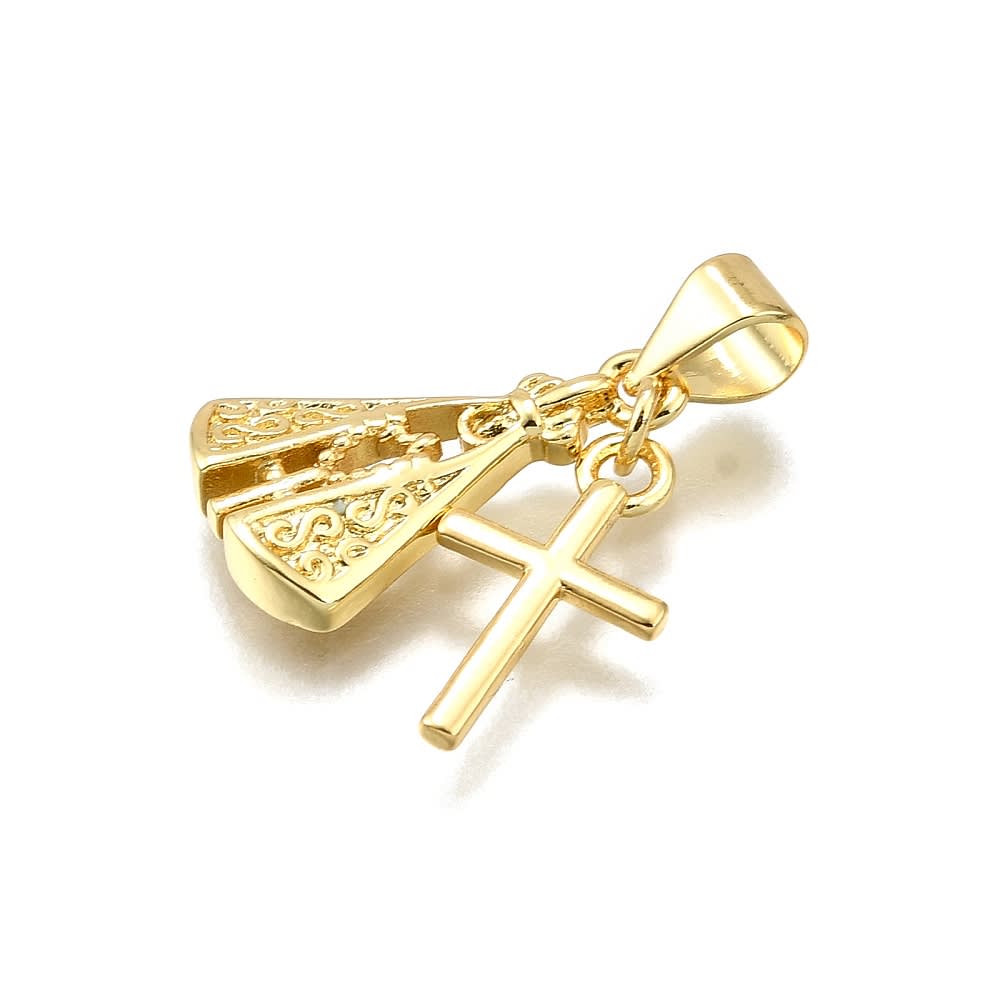 Dije colgante cruz virgen del valle 16.5 mm baño oro / unidad2