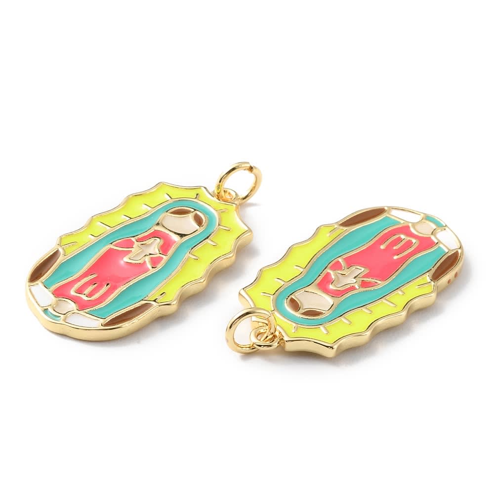 Dije colgante esmaltado virgen maría 27 mm baño oro / unidad3