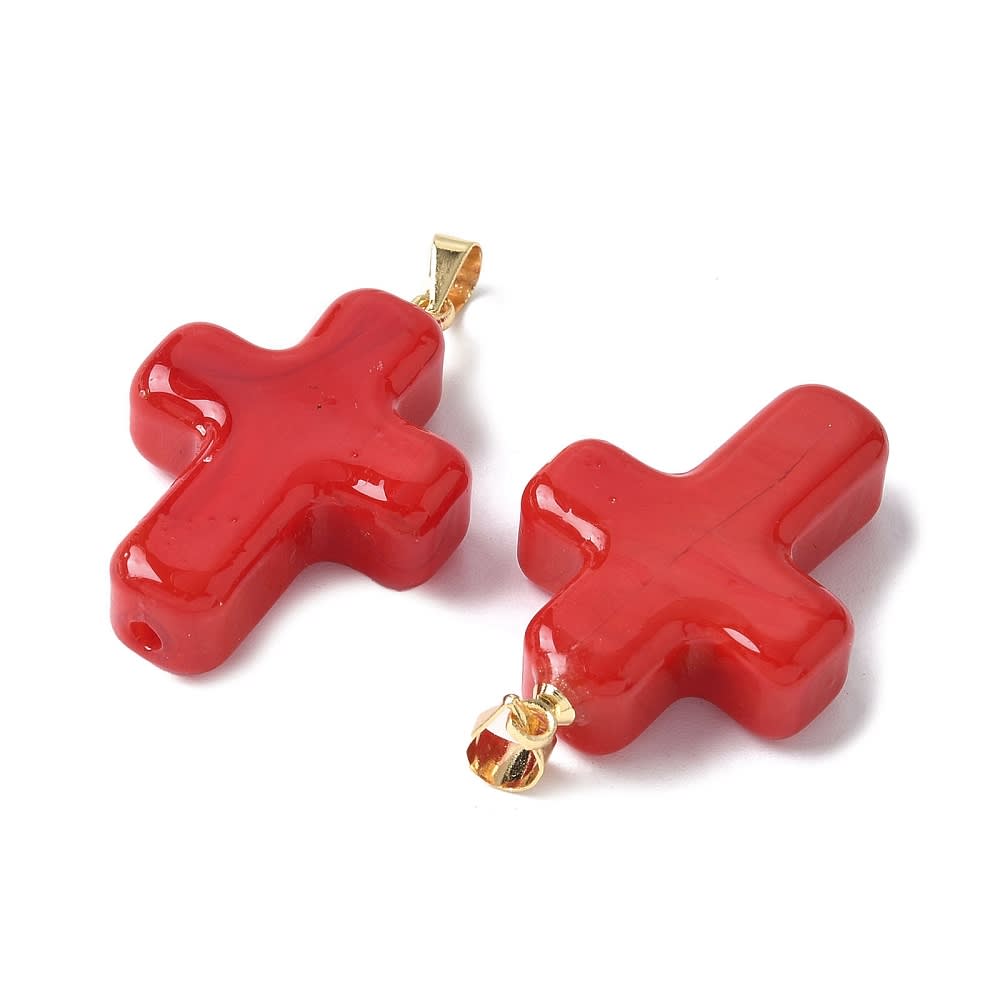 Maxi dije colgante cruz roja 29.5 mm murano baño oro / unidad1