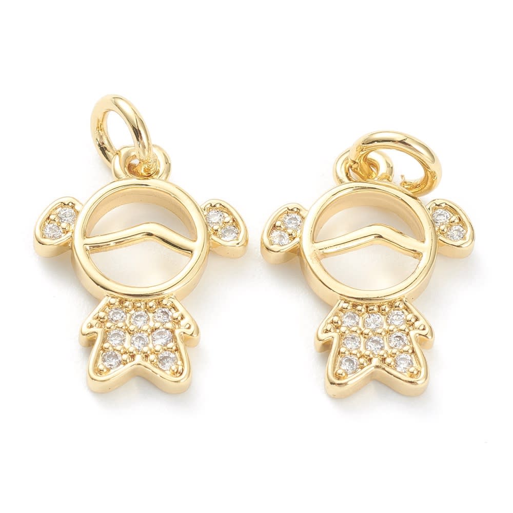 Dije colgante niña niño zircón 15 mm baño de oro / unidad2