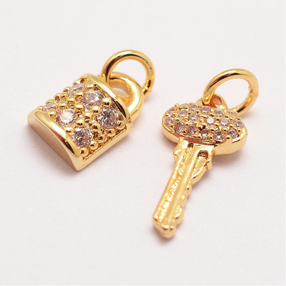 Set Dije colgante candado y llave zircón baño oro / set1