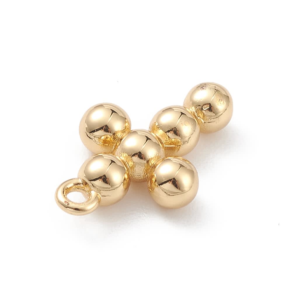 Dije colgante cruz balines 14.5 mm baño de oro / unidad2
