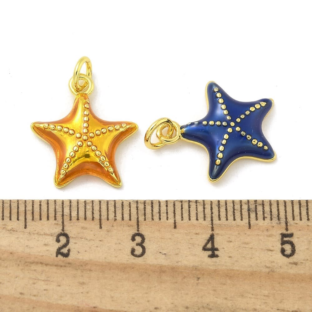 Dije colgante esmaltado estrella de mar 16.5 mm baño oro / unidad3