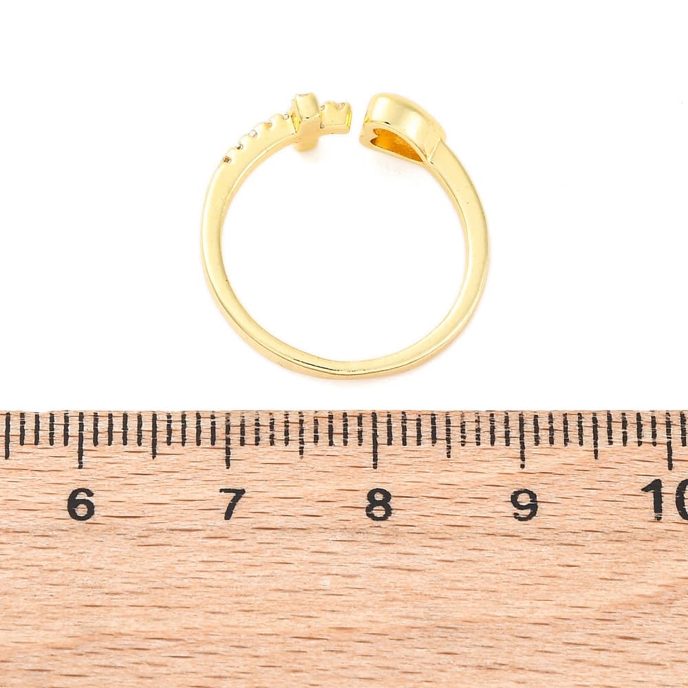 Anillo ajustable cruz corazón zircón baño oro / unidad2