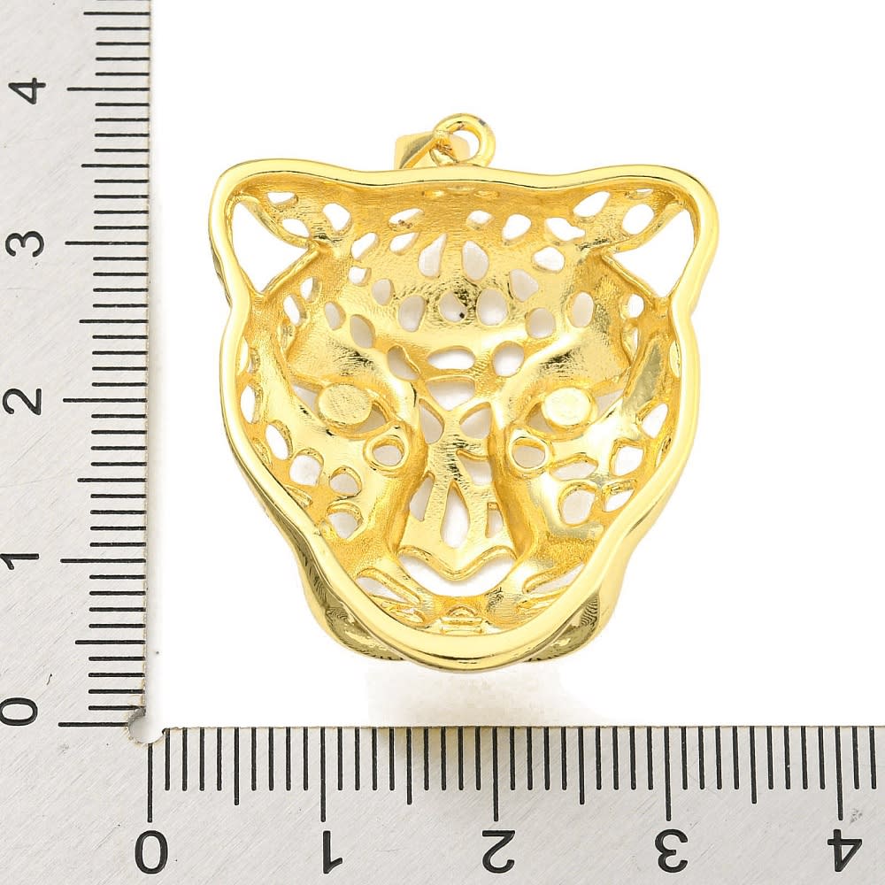 Maxi Dije colgante cabeza leopardo 36 mm baño oro / unidad3