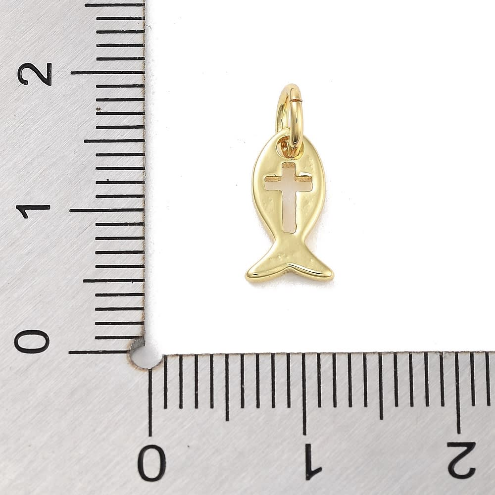 Dije colgante religioso pez cruz 10.5 mm latón / unidad4