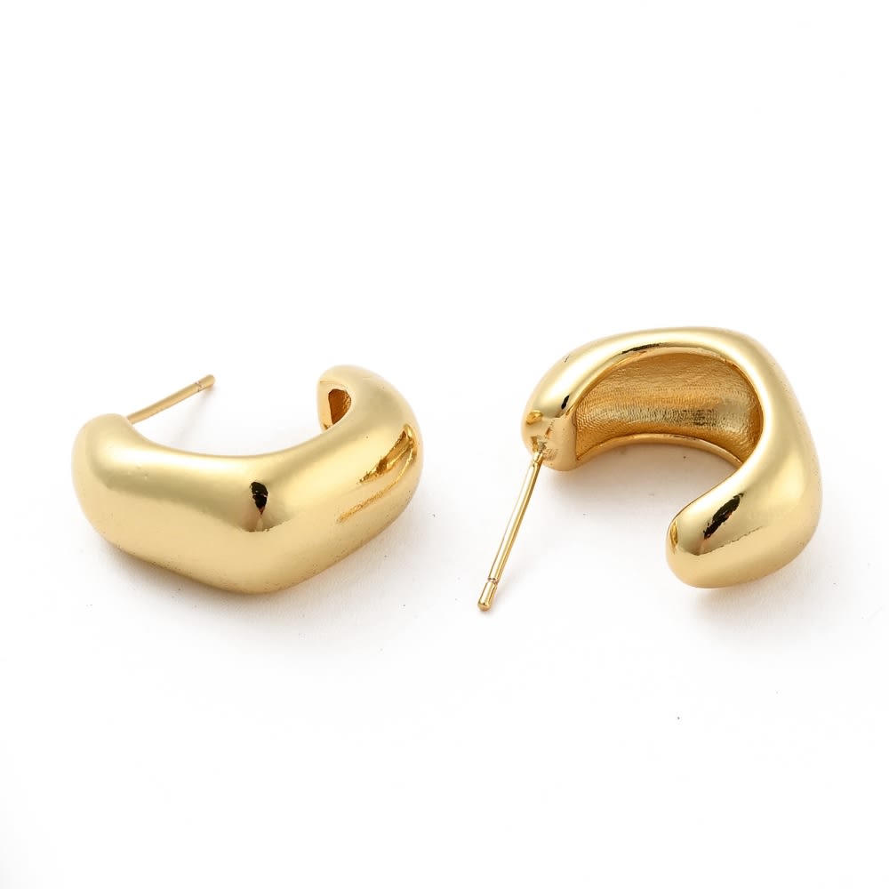 Aros argollas aretes chunky tipo c rectangular baño de oro / par2