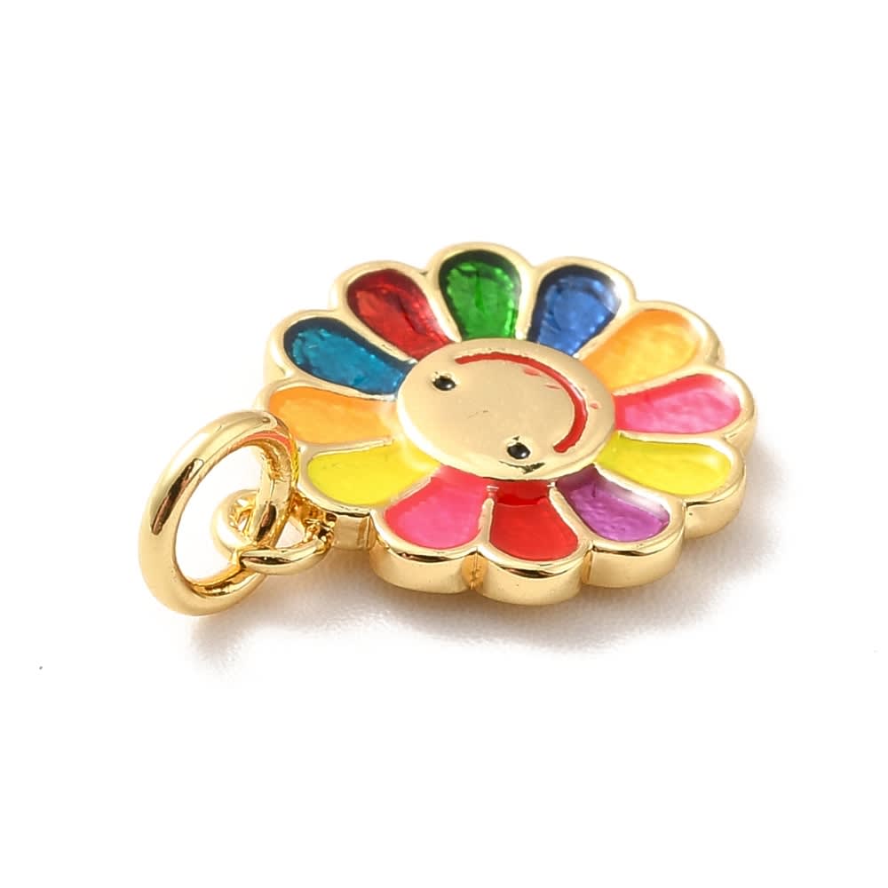 Dije colgante esmaltado margarita multicolor baño oro / unidad3