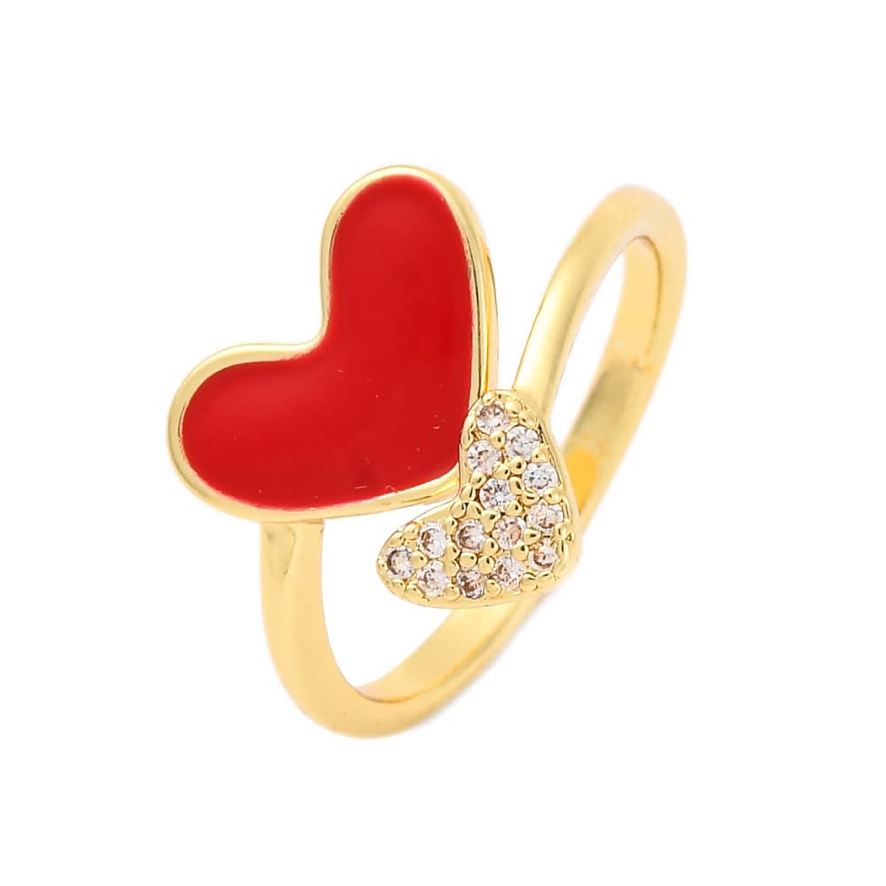 Anillo ajustable corazón rojo blanco zircón baño oro / unidad1