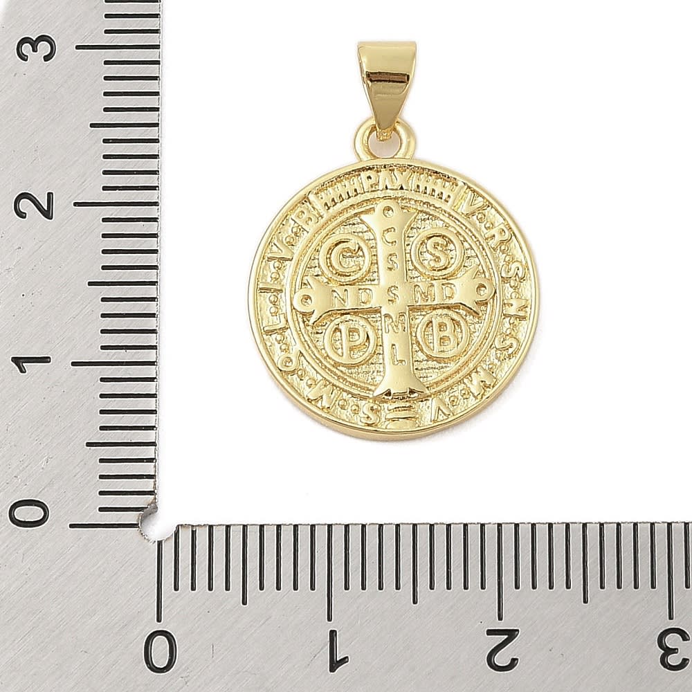 Dije colgante medalla redonda san benito 20 mm baño de oro / unidad3