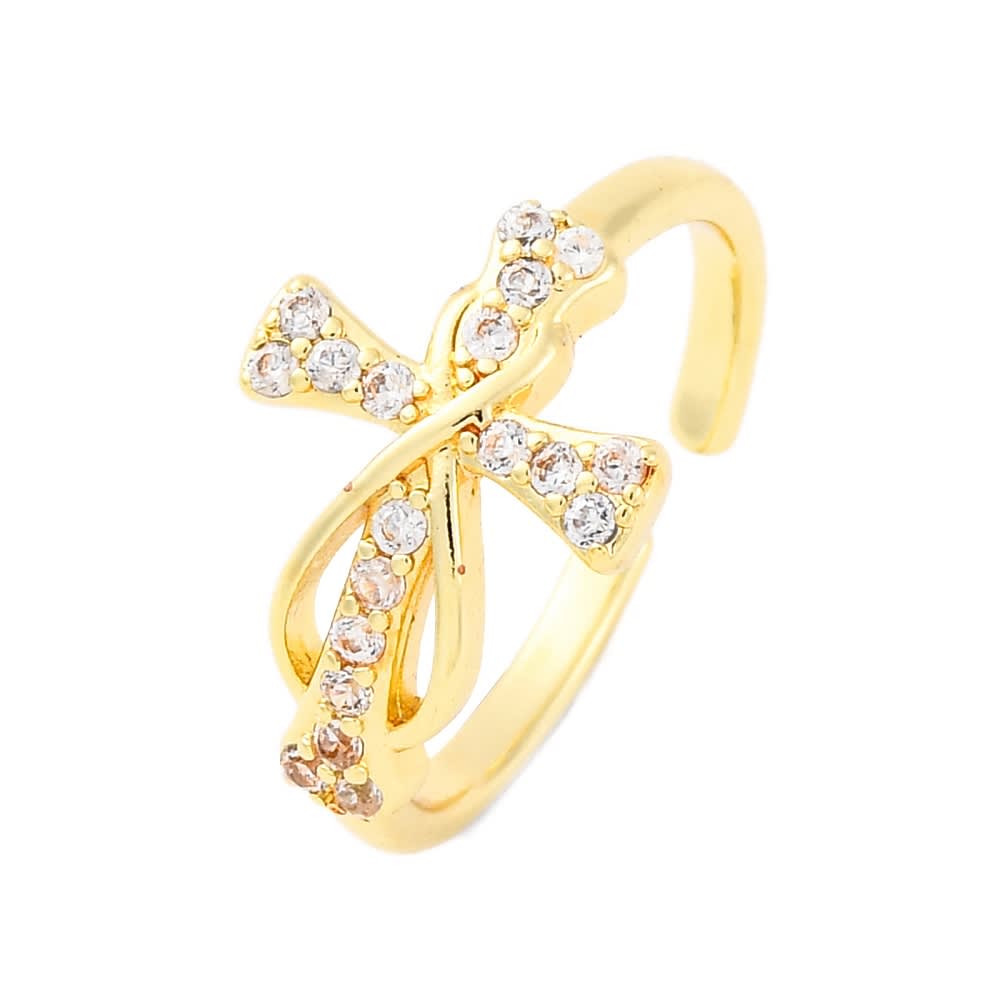 Anillo ajustable cruz infinito zircón baño oro / unidad1