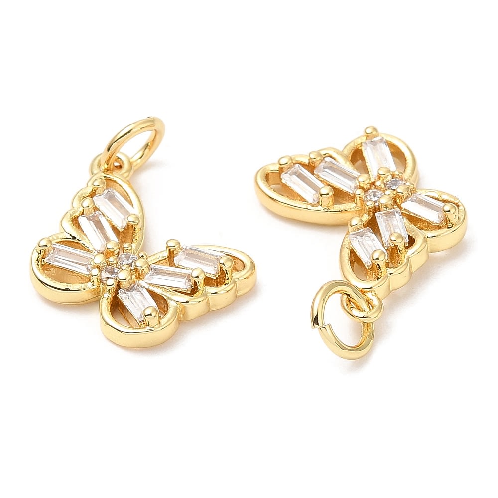 Dije colgante mariposa zircón 16 mm baño oro / unidad3