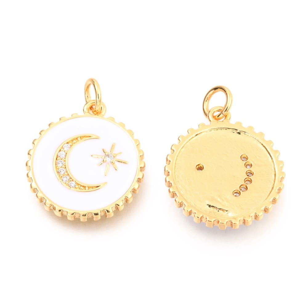 Dije esmaltado luna estrella 16 mm baño de oro / unidad2