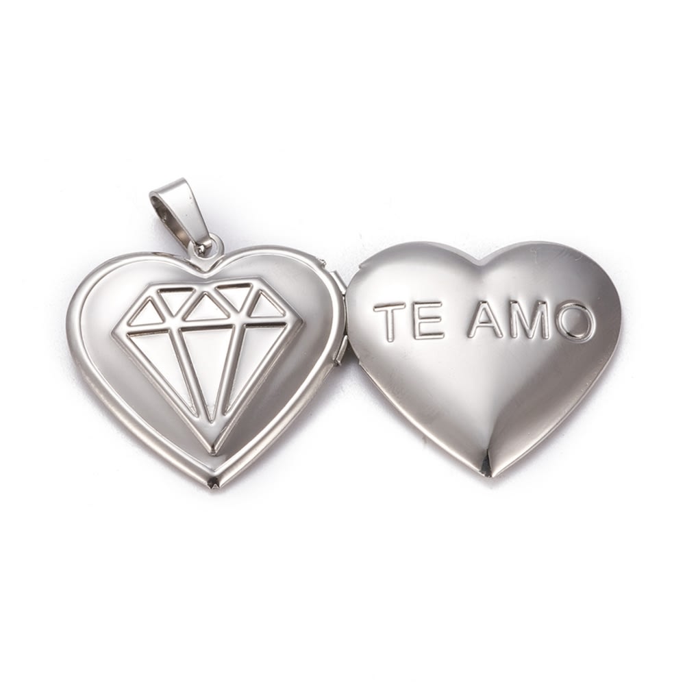 Relicario portafoto locket Corazón Te Amo acero / unidad7