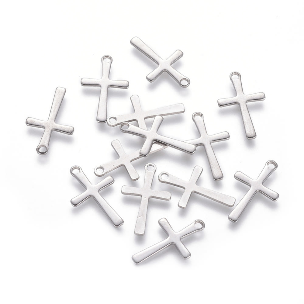 Dije colgante cruz 15.5 mm acero dorado plateado / unidad3