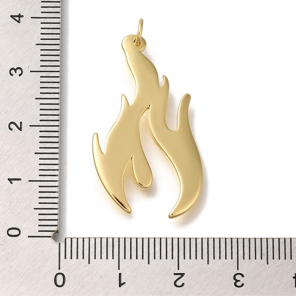 Maxi Dije colgante fuego llama 32 mm  baño de oro / unidad3